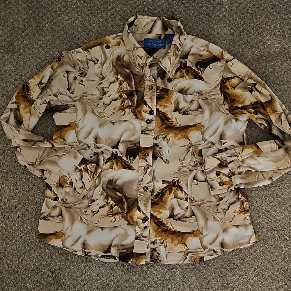 Natural Reflections Shirt Equestrian Western Medium Women Long Sleeve Horse
